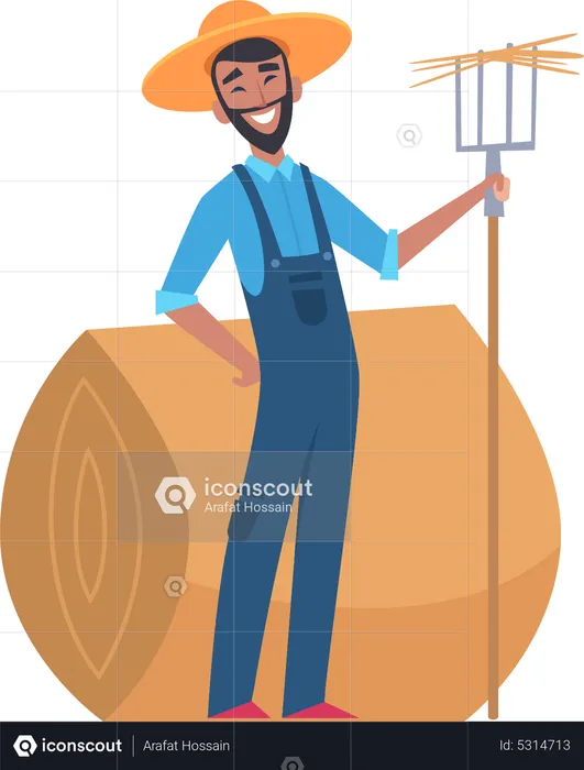 Agricultor masculino com ancinho  Ilustração