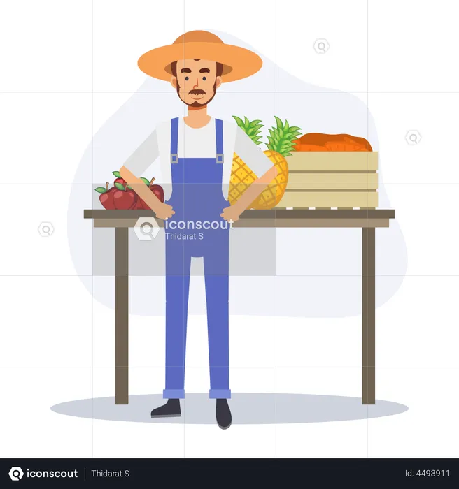 Agricultor masculino com frutas  Ilustração