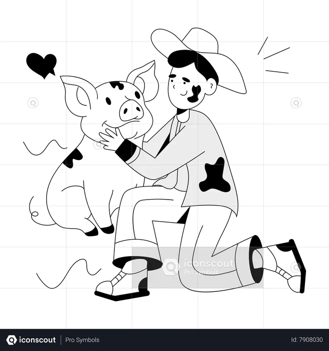 Agricultor masculino com porco  Ilustração