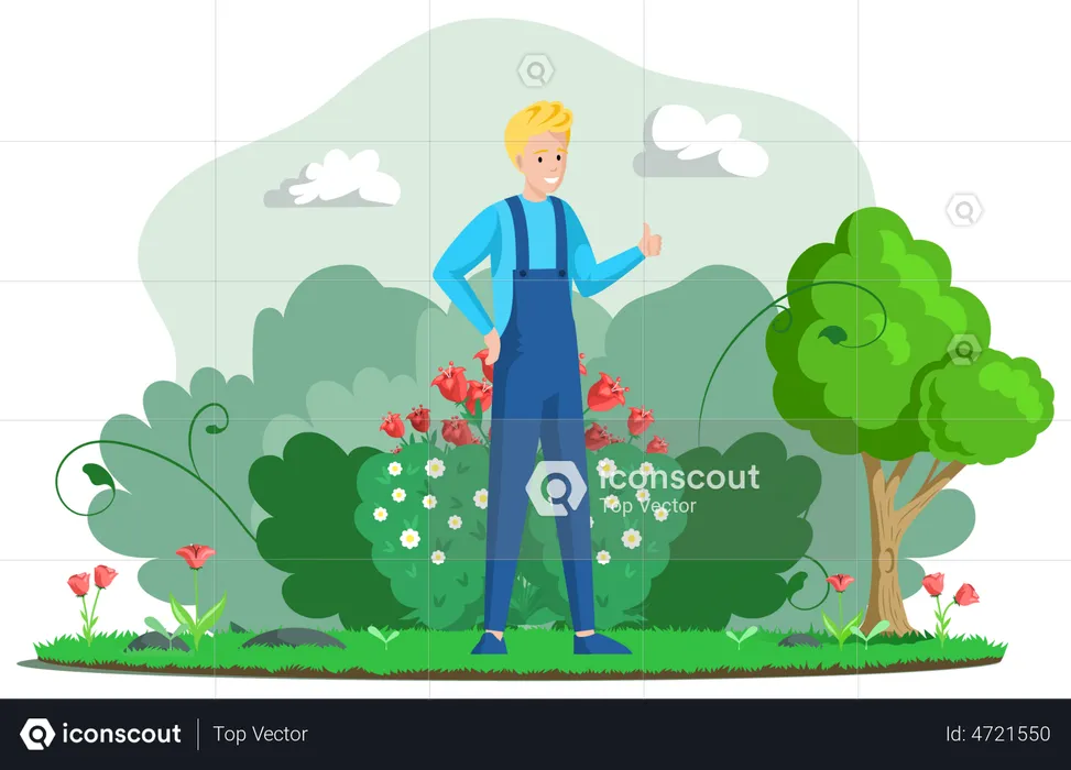 Agricultor masculino mostrando os polegares para cima  Ilustração