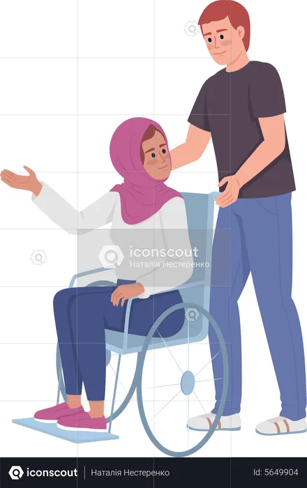 Homem ajuda senhora com deficiência  Ilustração