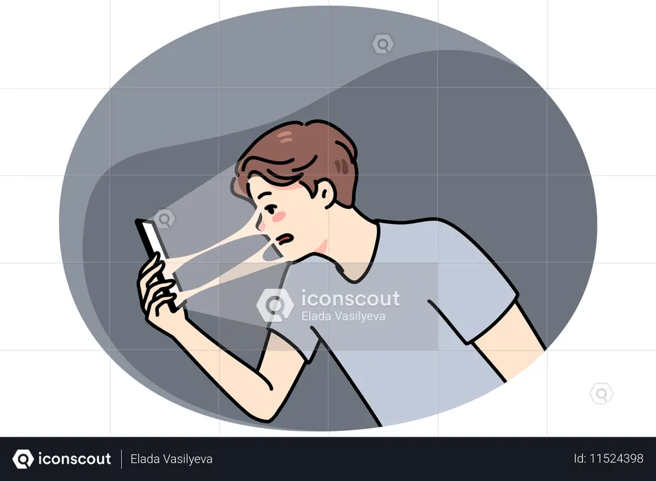 Homem amarrado ao celular é viciado em redes sociais  Ilustração