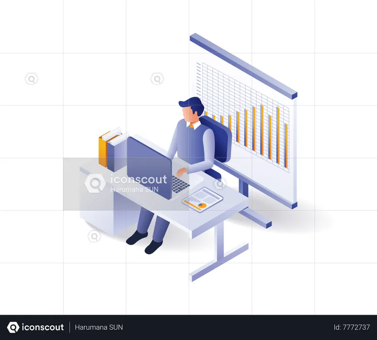 Homem analisando dados de negócios da empresa  Ilustração