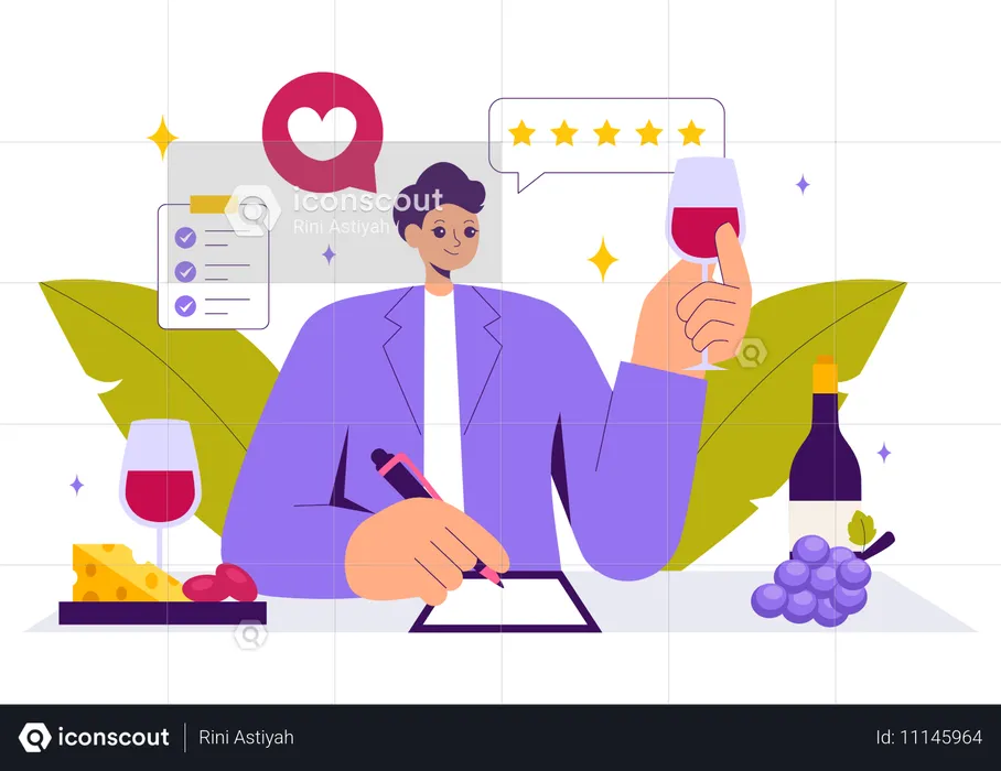 Homem avaliando degustação de vinho  Ilustração