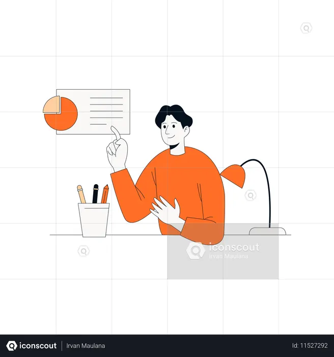 Homem analisando gráfico online  Ilustração