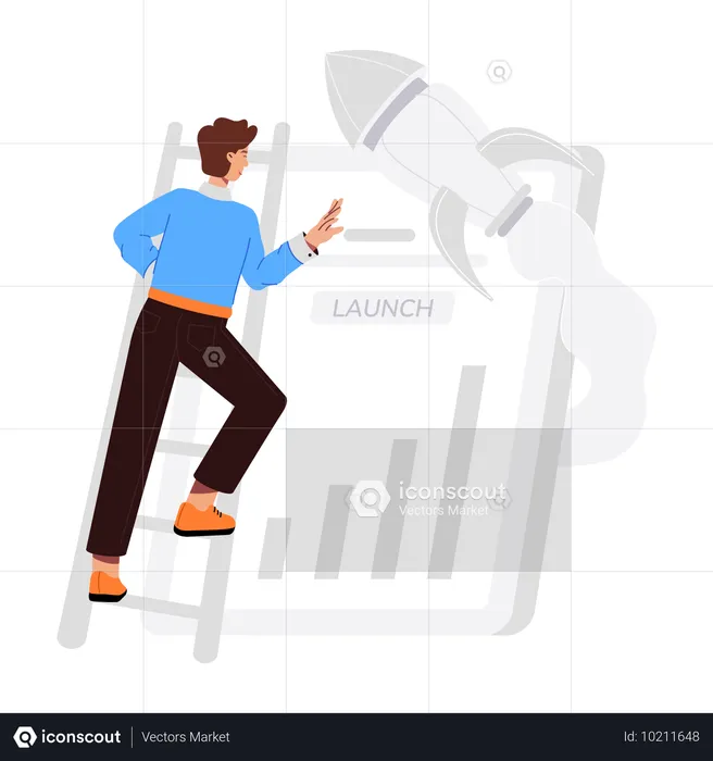 Homem analisando dados de lançamento  Ilustração