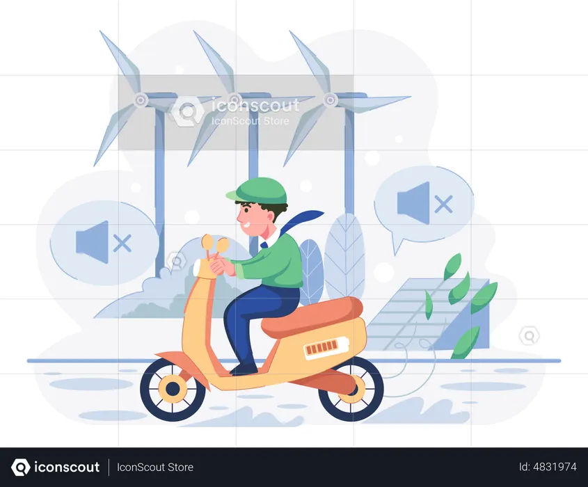 Homem andando de bicicleta eletrônica  Ilustração