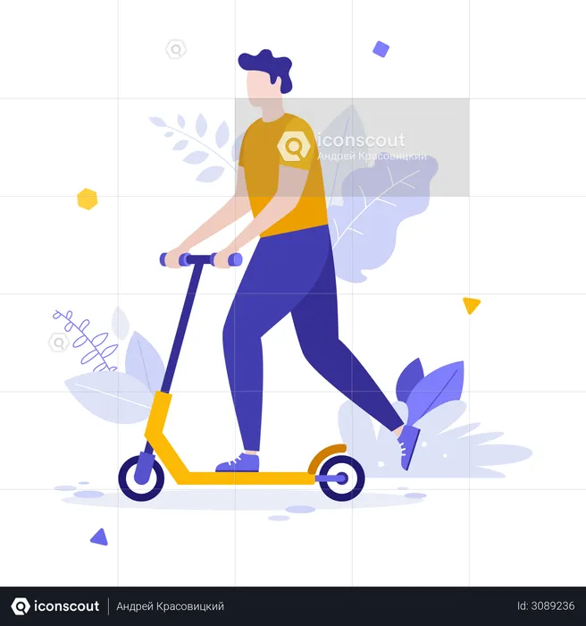 Homem andando de scooter  Ilustração