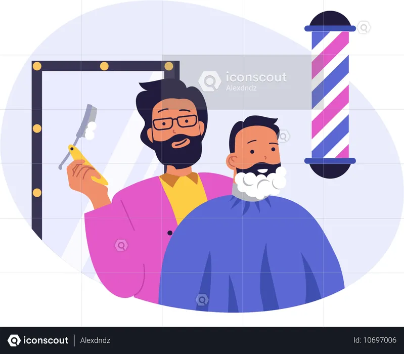 Homem aparando a barba no salão  Ilustração