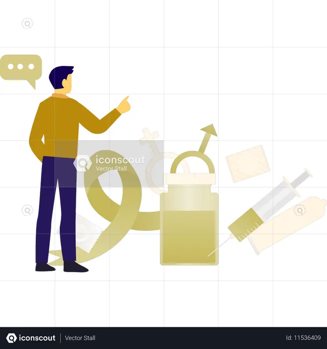 Homem apontando ajudas preventivas  Ilustração