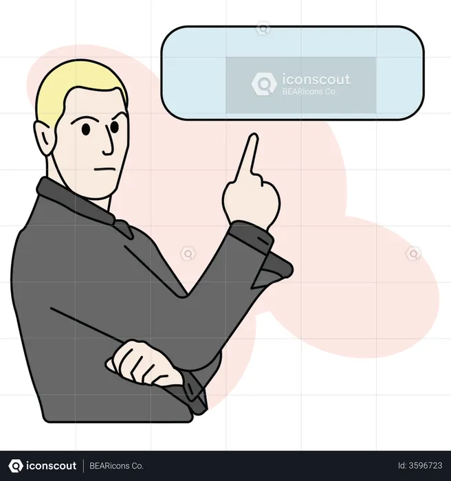 Homem apontando caixa de mensagem  Ilustração