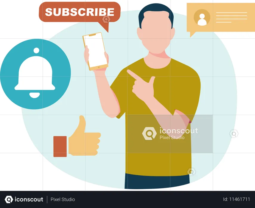 Homem apontando para Inscrever-se  Ilustração