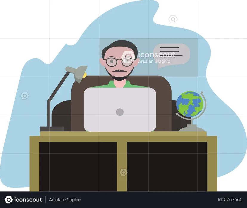 Homem aprendendo on-line usando laptop  Ilustração