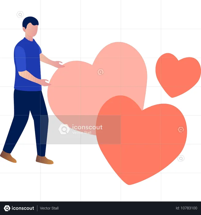 Homem apresentando amor de coração  Ilustração