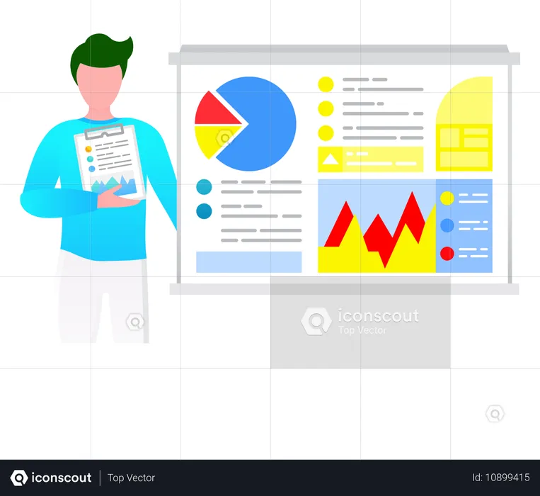 Homem apresentando diagrama de análise de negócios  Ilustração