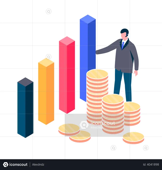 Homem apresentando gráfico de crescimento financeiro  Ilustração