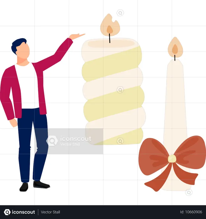 Homem apresentando vela de aniversário  Ilustração
