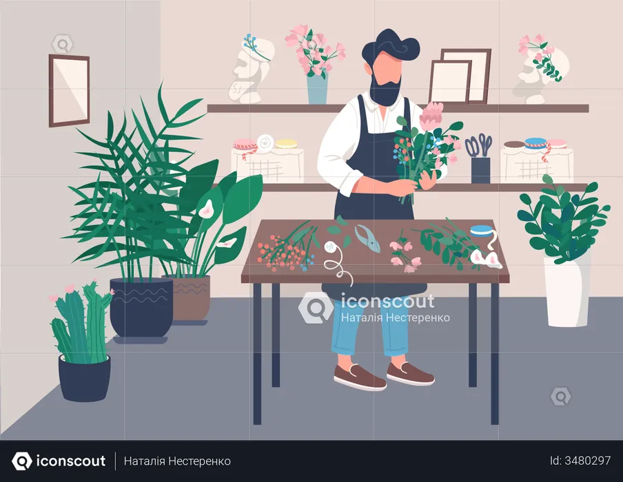 Homem arranjando flores  Ilustração