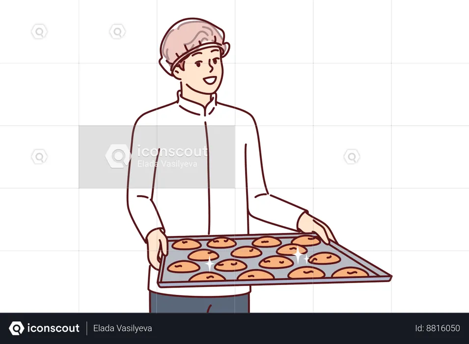 Homem faz biscoitos na padaria  Ilustração