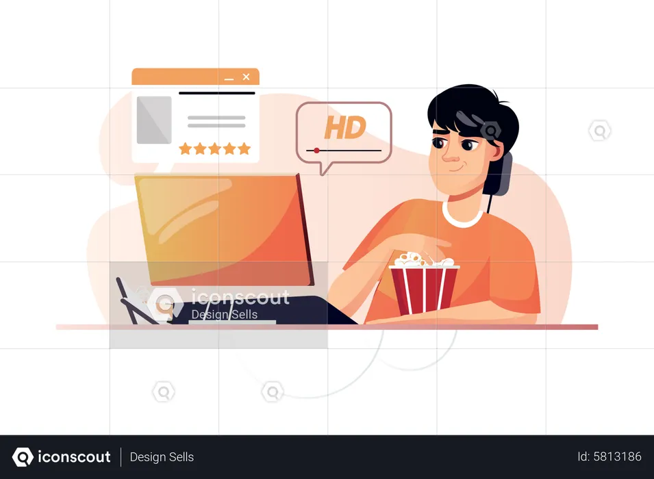 Homem assistindo filme em HD  Ilustração