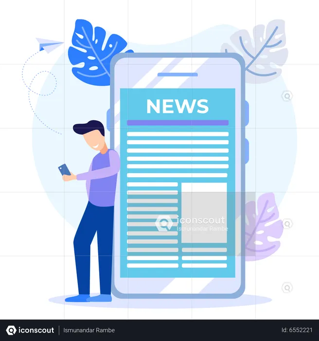 Homem assistindo notícias no celular  Ilustração