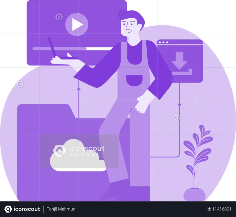 Homem assistindo vídeo no laptop  Ilustração