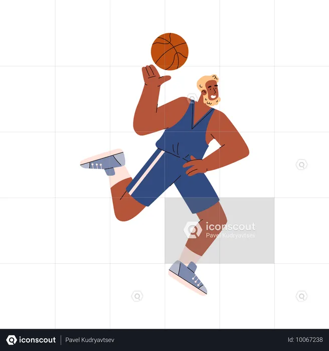 Homem barbudo feliz jogador de basquete  Ilustração