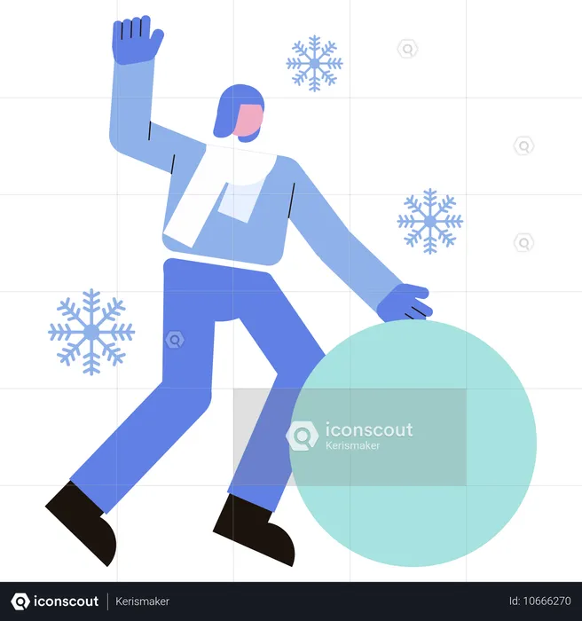 Homem brincando com bola de neve  Ilustração