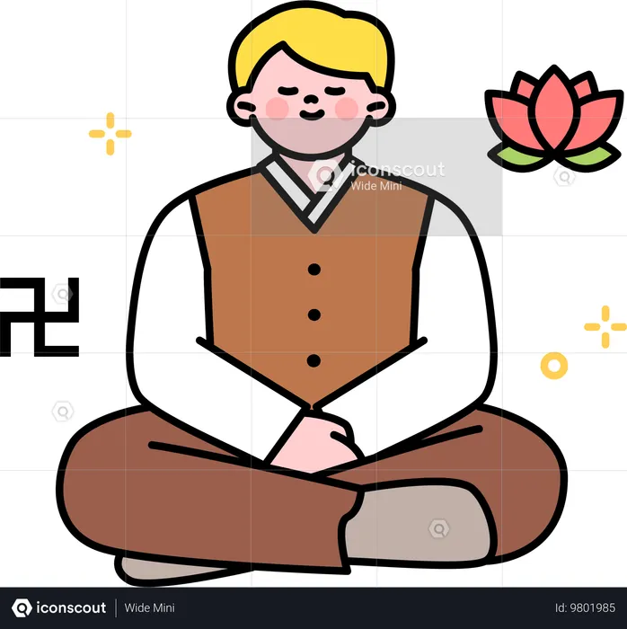 Homem budista sentado em meditação  Ilustração