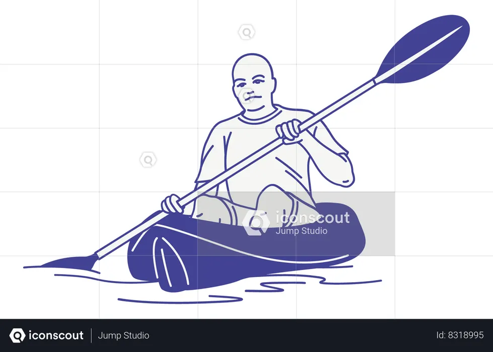Homem andando de caiaque  Ilustração