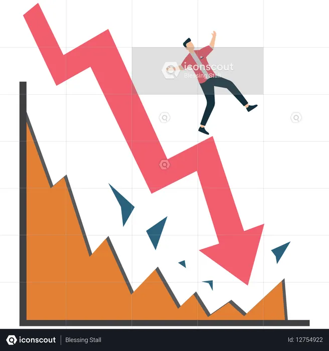 Homem caindo com flecha em declínio  Ilustração