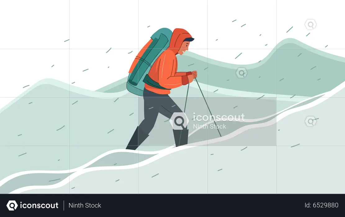 Homem caminhando na montanha  Ilustração