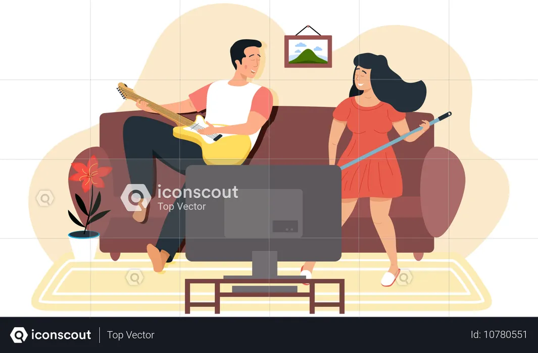 Homem canta com mulher em dueto  Ilustração