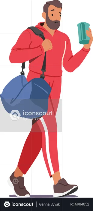 Homem carregando bolsa esportiva enquanto caminhava em direção à academia  Ilustração