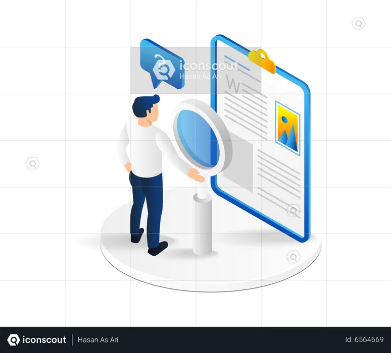 Homem Carregando Lupa Ao Lado Do Plano De Papel  Ilustração