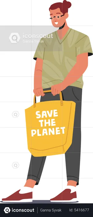 Homem carregando saco de pano denotando salvar o planeta  Ilustração