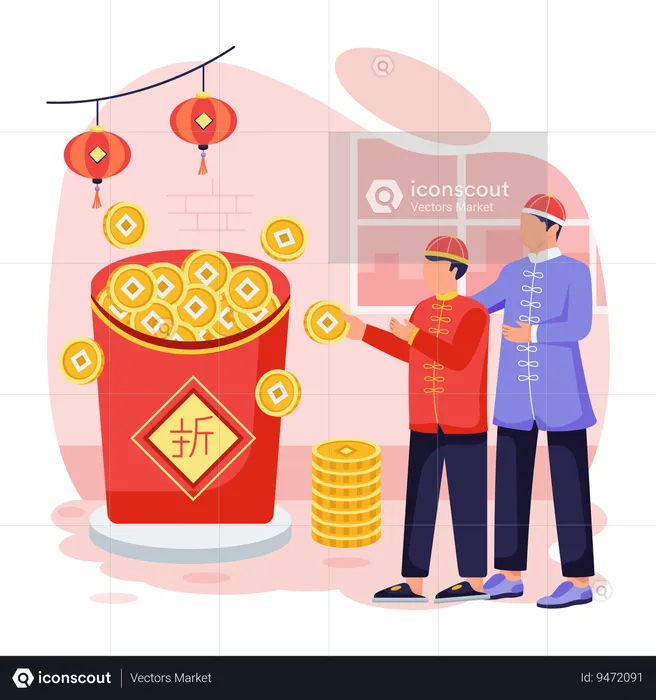 Homens chineses com Lucky Envelope  Ilustração