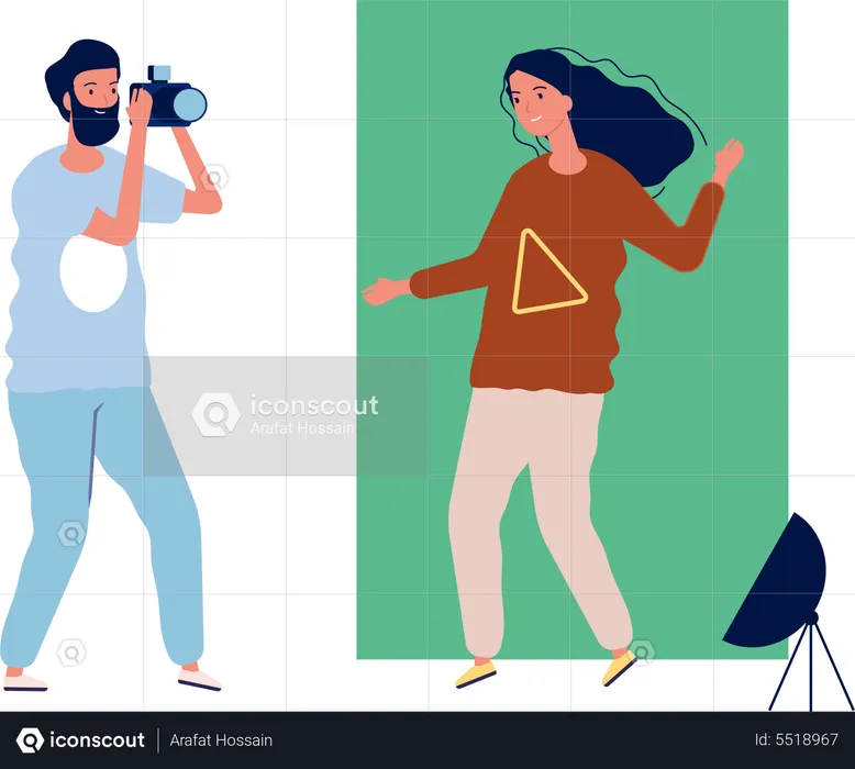 Homem clicando na foto de uma mulher  Ilustração