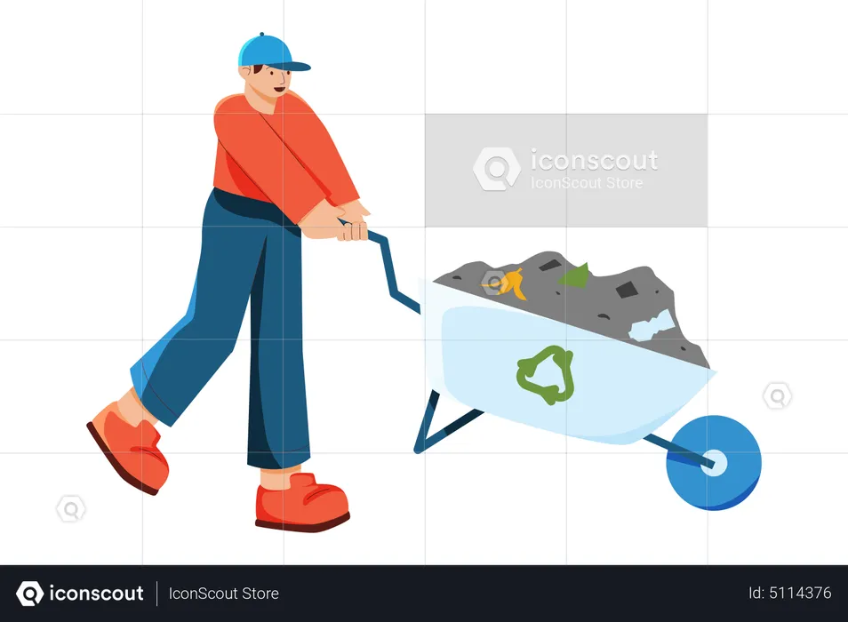 Homem coletando resíduos para reciclagem  Ilustração