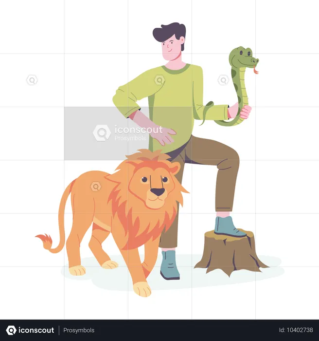 Homem com animais selvagens  Ilustração