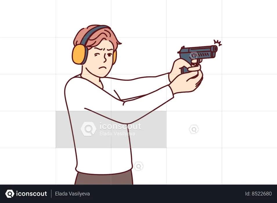 Homem armado treina para atirar  Ilustração
