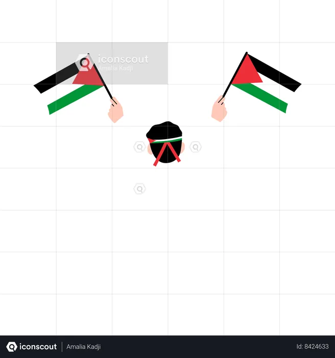 Homem com bandeira da Palestina  Ilustração