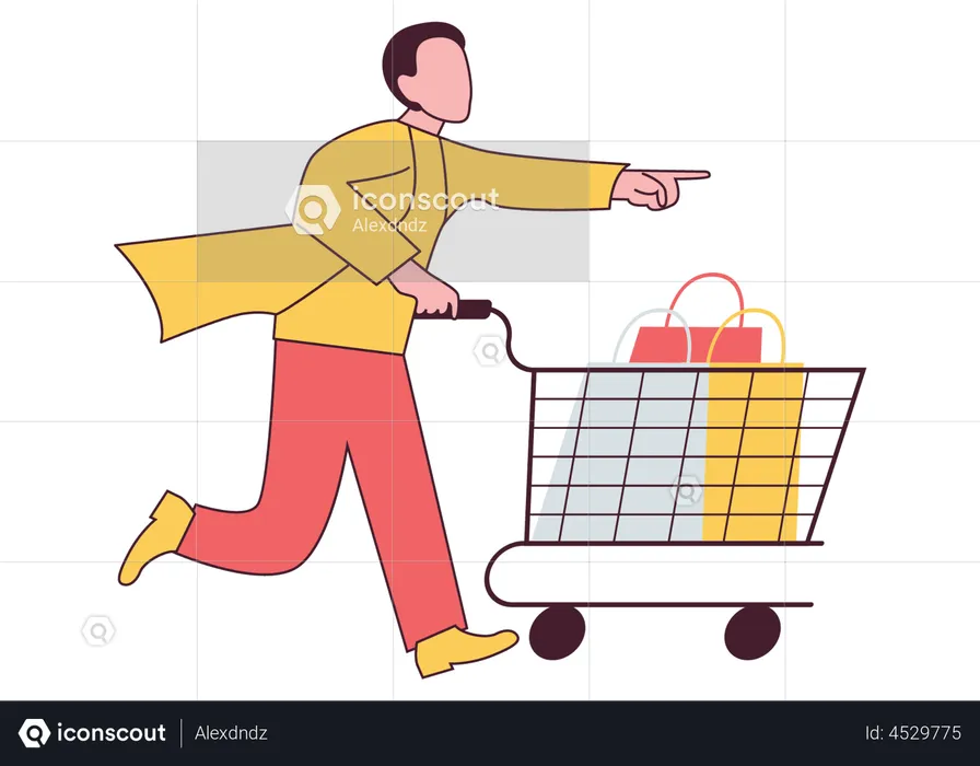 Homem com carrinho de compras  Ilustração