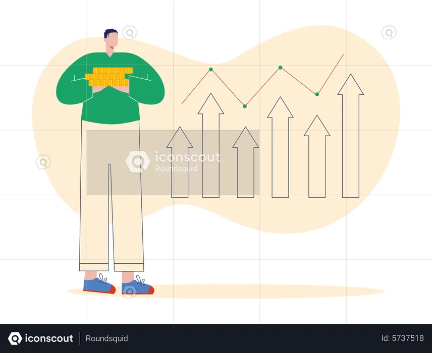 Homem com enorme lucro criptográfico  Ilustração