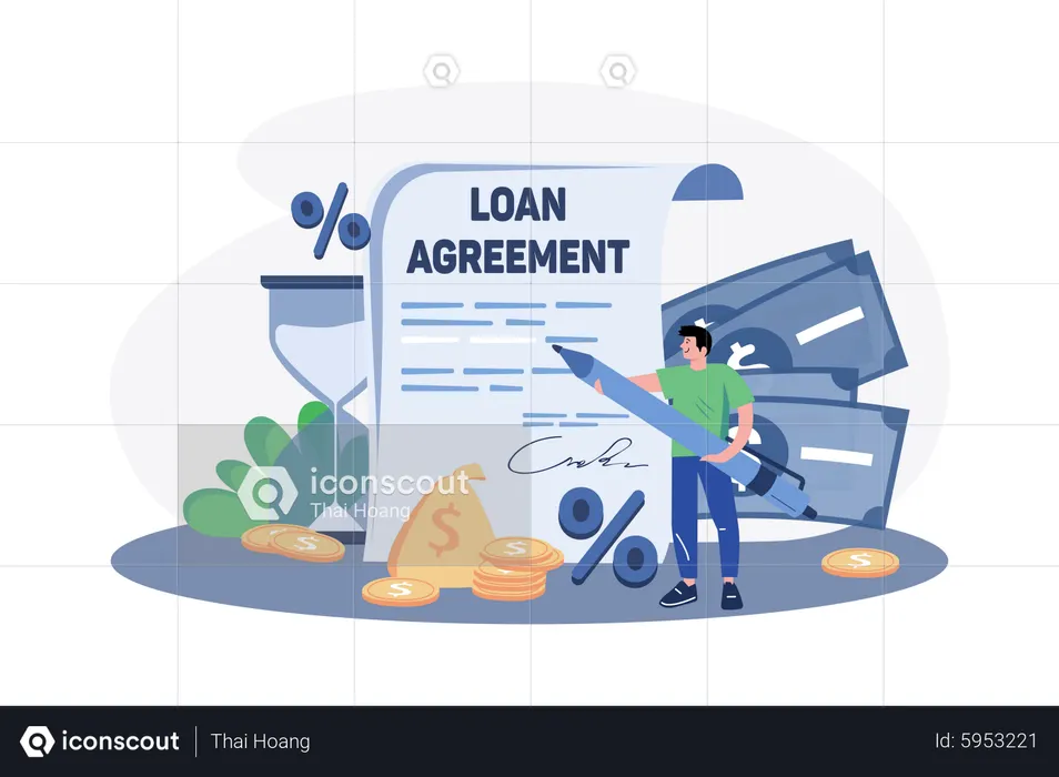 Homem com o contrato de empréstimo  Ilustração