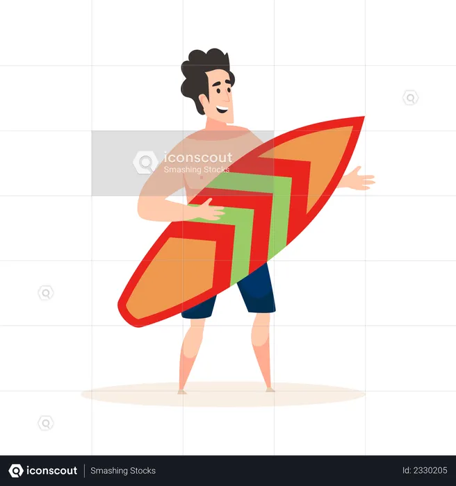 Homem com prancha de surf  Ilustração