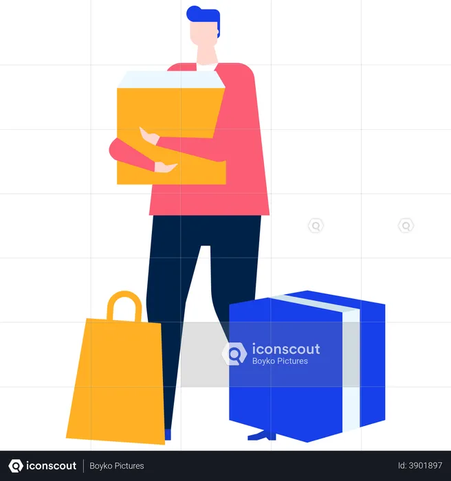 Homem com sacola de compras  Ilustração