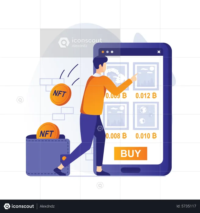 Homem comprando NFT  Ilustração