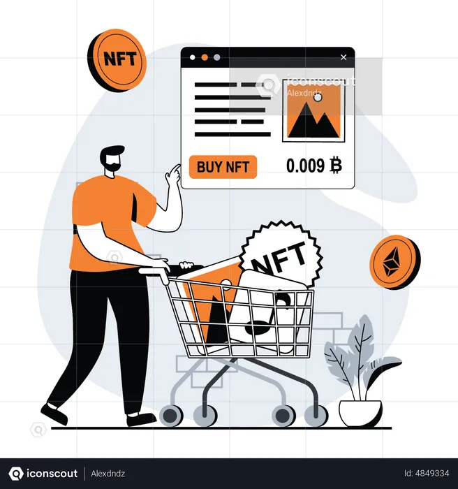 Homem comprando token NFT  Ilustração