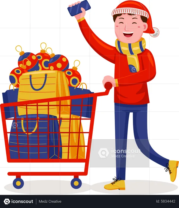 Homem fazendo compras para o Natal  Ilustração